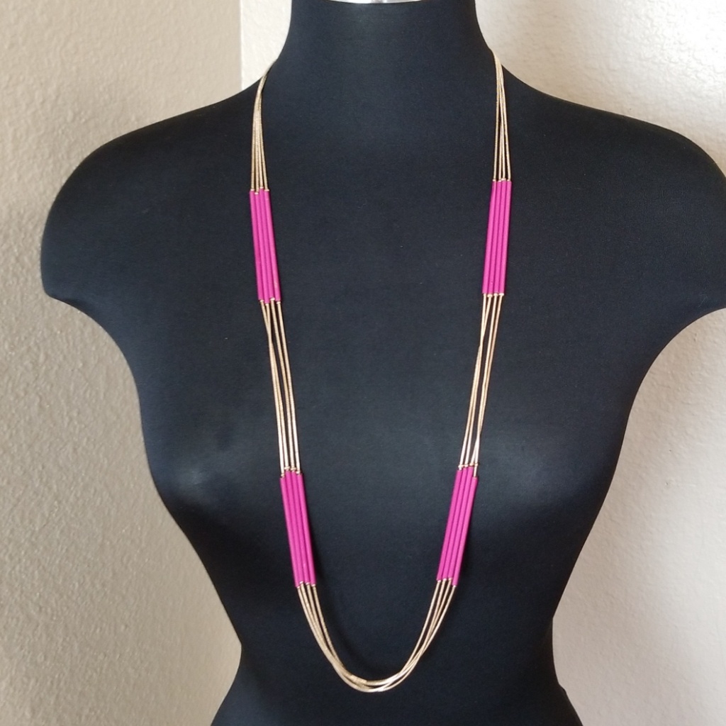 New Limited Gold Pink Multi Strand Long Necklace 18$